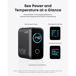 Зарядний пристрій Anker для ноутбука GaN 140 Вт 3xUSB-C PD 3.1 + USB-A + дисплей + кабель чорний (B2697GZ1) - мініатюра 2