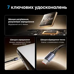 Кабель Vention TSGBF USB-C - USB-C PD 100 Вт 1 м чорний (TSGBF) - мініатюра 6