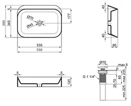 Комплект Qtap Scorpio: Раковина накладна прямокутна 550х390х120 мм Matt Black + Донний клапан PU03 (QT14112243MBN47298) - мініатюра 7