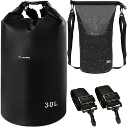 Водонепроникна сумка 30 л Trizand 23568, чорна, туристична Dry Bag з ременем, для каякінгу та подорожей,