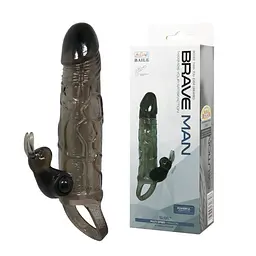 Вібронасадка на член зі стимулятором клітора Baile LyBaile Brave Men Vibro Penis Sleeve Black With Bunny, 16.4х3.7 см (чорний) - мініатюра 11