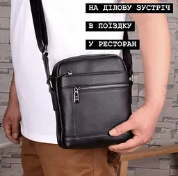 Шкіряна чоловіча сумка-барсетка через плече з ручкою чорна Tiding Bag 78465 220 мм - мініатюра 9