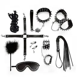 Набір BDSM з 10 предметів Art of Sex - Spikes BDSM Set Leather, натуральна шкіра - мініатюра 2