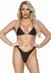 Бодістокінг у велику сітку Leg Avenue Long Sleeved Bodystocking One size Nude, довгий рукав - мініатюра 1