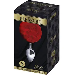 Анальна пробка Alive Anal Pleasure Metal Anal Fluffy Plug L 9 см (червоний) - мініатюра 2