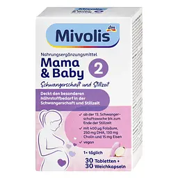 Біологічно активна добавка для вагітних Mivolis Mama & Baby 2, 30+30 шт