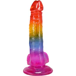 Фалоімітатор Doc Johnson Crystal Jellies Realistic 8.5 Inch з мошонкою, Rainbow - мініатюра 4