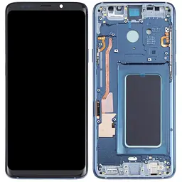 Дисплей Samsung G965 Galaxy S9+ чорний, OLED, із рамкою синього кольору, Coral Blue