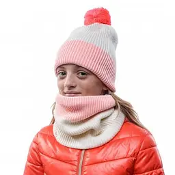 Дитяча шапка Buff Junior Knitted & Polar Hat Audny Білий-Рожевий - мініатюра 2