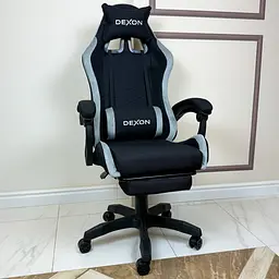 Геймерське крісло DEXON ONYX з підставкою для ніг, з тканини+велюрові вставки Cold Grey - мініатюра 2