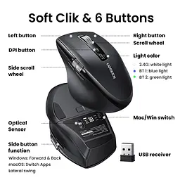 Маніпулятор миша бездротова UGREEN M751 Multi-mode Wireless Mouse Black - мініатюра 11
