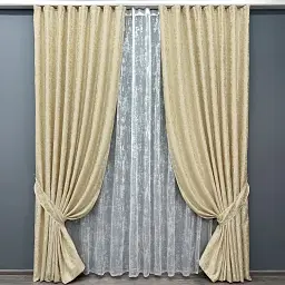 Комплект штор с тюлем VR-Textil Лен Мрамор, кремовый с белым, 2 шторы 100×270 см + тюль 300×270 см, арт. 71-137/1