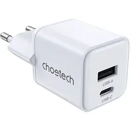 Мережевий зарядний пристрій Choetech (USB-C+USB-A) White (PD5012-EU-WH)
