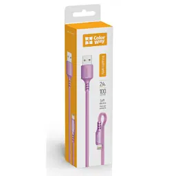 Дата кабель USB 2.0 AM to Lightning 1.0m soft silicone violet ColorWay (CW-CBUL044-PU) - мініатюра 2
