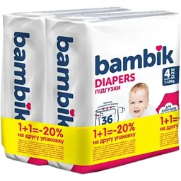 Подгузники детские одноразовые Bambik Medium 4 Maxi (7-18 кг), 72 шт. (2 уп. х 36 шт.)