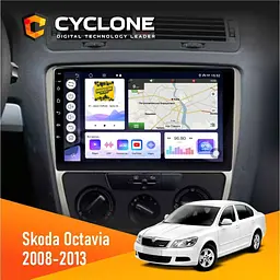 Штатна магнітола Skoda Octavia A5 2008-2013 Silver Cyclone C10-011 4x64, DSP Cyclone (НФ-00005289)