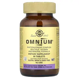 Омніум, мультивітаміни та мінерали, Omnium, Phytonutrient Complex, 90 таблеток Solgar vit0002969