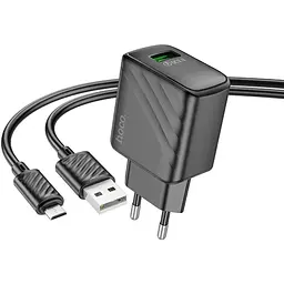 Комплект зарядного пристрою Hoco CS21A Single port 1USB 18W 5V/3A 9V/2A Quick Charge 3.0 USB/ Micro-USB 1м Black - мініатюра 4