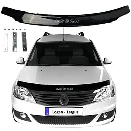 Дефлектор капота мухобійка Renault Logan I 2004-2012 Кріплення пластини та скотч Voron Glass