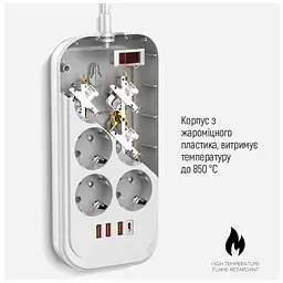 Мережевий фільтр живлення ColorWay CW-CHE64PDW, 6 розеток/4USB 2M (CW-CHE64PDW) - мініатюра 10