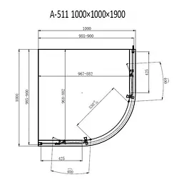 Душова кабіна Dusel A-511 100x100x190 прозоре, Хром, Універсальна, прозорий, хром, 100x100 - мініатюра 2