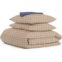 Комплект постільної білизни Cosas полуторний з простирадлом на резинці BEIGE GEOMETRY CS6 160 x 220 см (CellAshbeige_El-87DarkBlue_160)