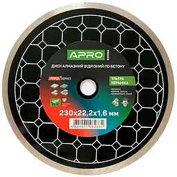 Диск відрізний алмазний APRO кераміка граніт мармур ультра 230мм x 22-24%