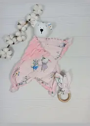 Іграшка-комфортер і еко-гризунок a.l.babybox Зайчик з мамою Рожевий
