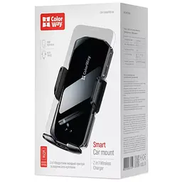 Універсальний автотримач ColorWay FlameGrip, автозажим, Wireless Charger 15W Black (CW-CHAW070Q-BK) - мініатюра 4