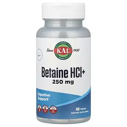 Амінокислота Betaine HCl+ 250 mg, 100 таблеток KAL vit0003871 - мініатюра 1