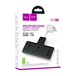 Мережевий фільтр живлення HOCO AC11A, 2 роз, 3 USB, USB-C, 17W, 1,5м Black (AC11AB) - мініатюра 4