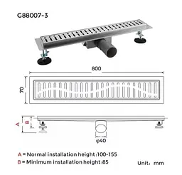 Душовий трап Gappo 70х800 мм, нержавіюча сталь G88007-3 - мініатюра 6