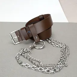 Ремінь коричневий з ланцюжком шкіряний HC-4063 (120 см) - мініатюра 2