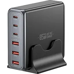 Мережевий зарядний пристрій Essager Engine 85W GaN (3xUSB-A, 3xUSB-C) Black (EZC85W-SXB0G-Z)
