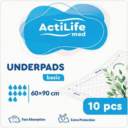 Пелюшки гігієнічні Actilife Med Basic поглинаючі 60х90 см 10 шт.