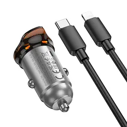 Автомобільний зарядний пристрій Hoco NZ16A USB/Type-C 43W PD QC 25W metal grey + кабель Type-C to Lightning - мініатюра 5