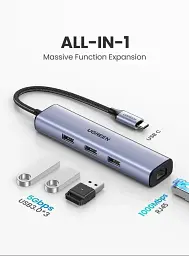Адаптер UGREEN CM478 USB Type-C to HDMI, USB 3.0*4 Gray 15495 - мініатюра 3