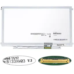 Матриця 13.3 B133XW03 V.2 (1366*768 40pin LED SLIM (горизонтальні вушки) глянцева роз'єм праворуч знизу) для ноутбука (renew)