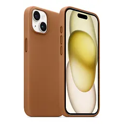 Кожаный чехол-панель для Apple iPhone 15 Plus, FAKE Leather Case, коричневый, искусственная кожа, премиум-класс, противоударный, защита всего корпуса, с мягкой подкладкой, поддержка MagSafe и беспроводной зарядки, ArmorStandart (ARM76294) - мініатюра 3