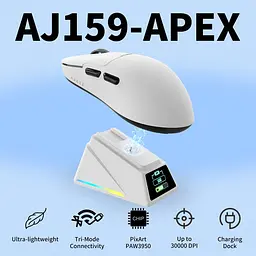 Мышка беспроводная AJAZZ AJ159 APEX Мышь компьютерная с Зарядной док-станцией / 2.4G / Bluetooth / USB White (19580) - миниатюра 2