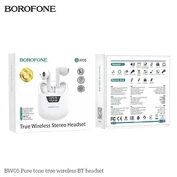 Навушники Borofone BW05 Pure tone true wireless BT headset White - мініатюра 3