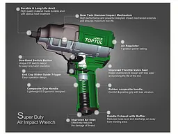 Гайковерт пневматичний 3/4" 1085N/m 8000об/хв. Toptul hoz0009547 - мініатюра 3