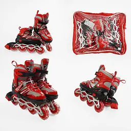 Роликові ковзани, розмір 29-33, PVC колеса, устілка 17-20 см, червоний, INLINE SKATE, 73426-S
