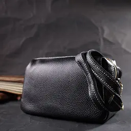 Елегантна жіноча сумка з двома ременями з натуральної шкіри Vintage 22276 чорний - мініатюра 8