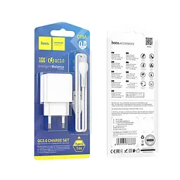 Мережевий зарядний пристрій з кабелем Hoco C98A Proton single port QC3.0 charger set Type-C білий - мініатюра 2
