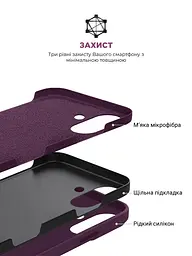 Силиконовый чехол для Apple iPhone 16, ICON2 Case, бордовый, противоударный, панель, защита всего корпуса, матовая поверхность Soft Touch, выступает над дисплеем, совместим с защитными стеклами и пленками, с микрофиброй, ArmorStandart (ARM81297) - мініатюра 6