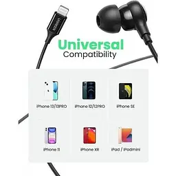 Навушники для iPhone - Ugreen EP103 In-Ear Earphones Lightning Connector (30631) чорні 30631 - мініатюра 4