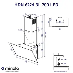 Витяжка декоративна похила MINOLA HDN 6224 BL 700 LED - мініатюра 11