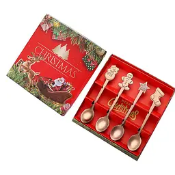 Набір новорічних чайних ложок Merry Christmas 14747 12.5 см 4 предмети бронзовий - мініатюра 2