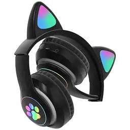 Бездротові дитячі навушники Cat Ear STN-28 Bluetooth з котячими вушками, що світяться чорні - мініатюра 5